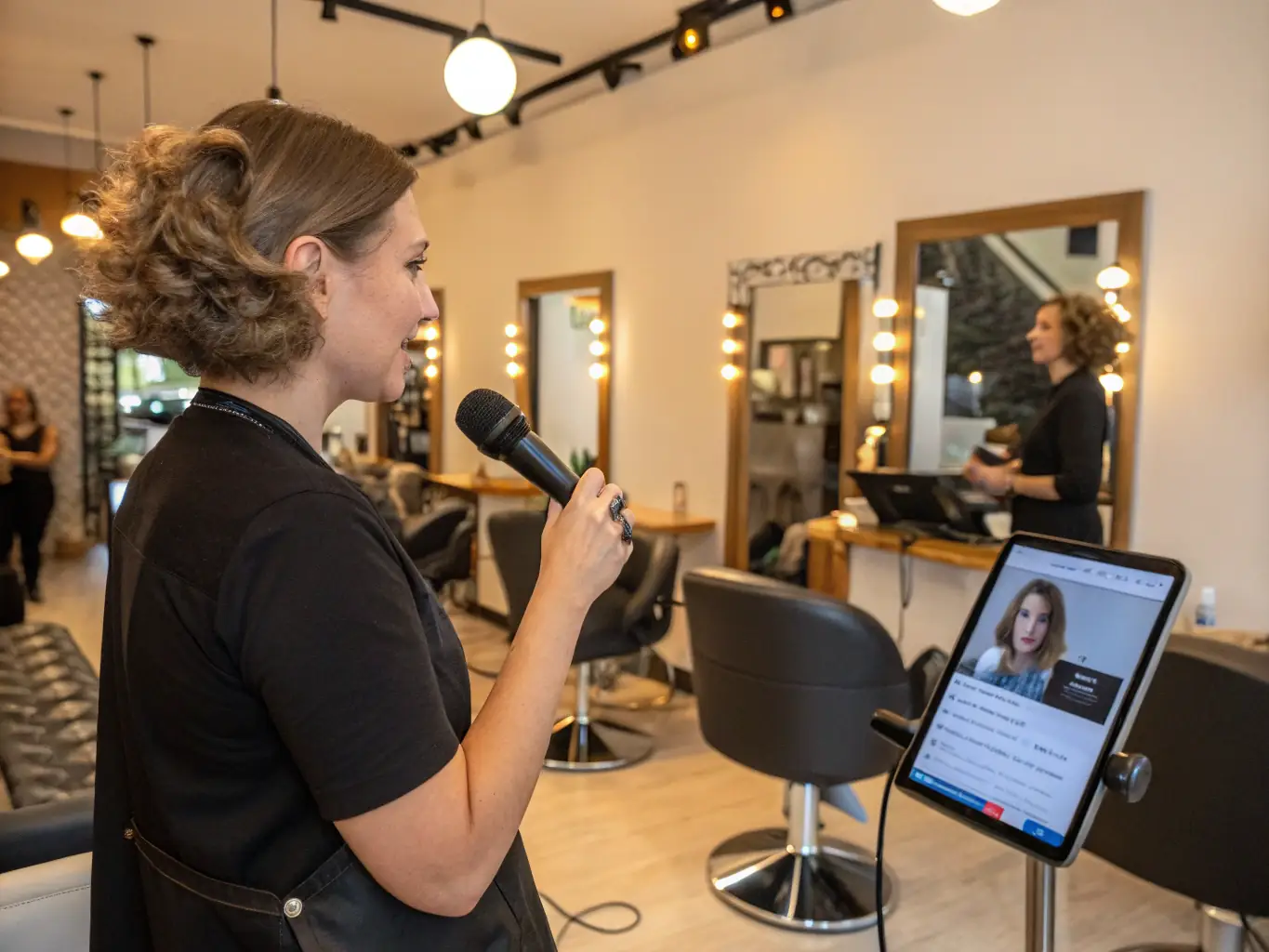 An image depicting a vocal assistant responding to a client's inquiry about service availability, showcasing the natural voice interaction.